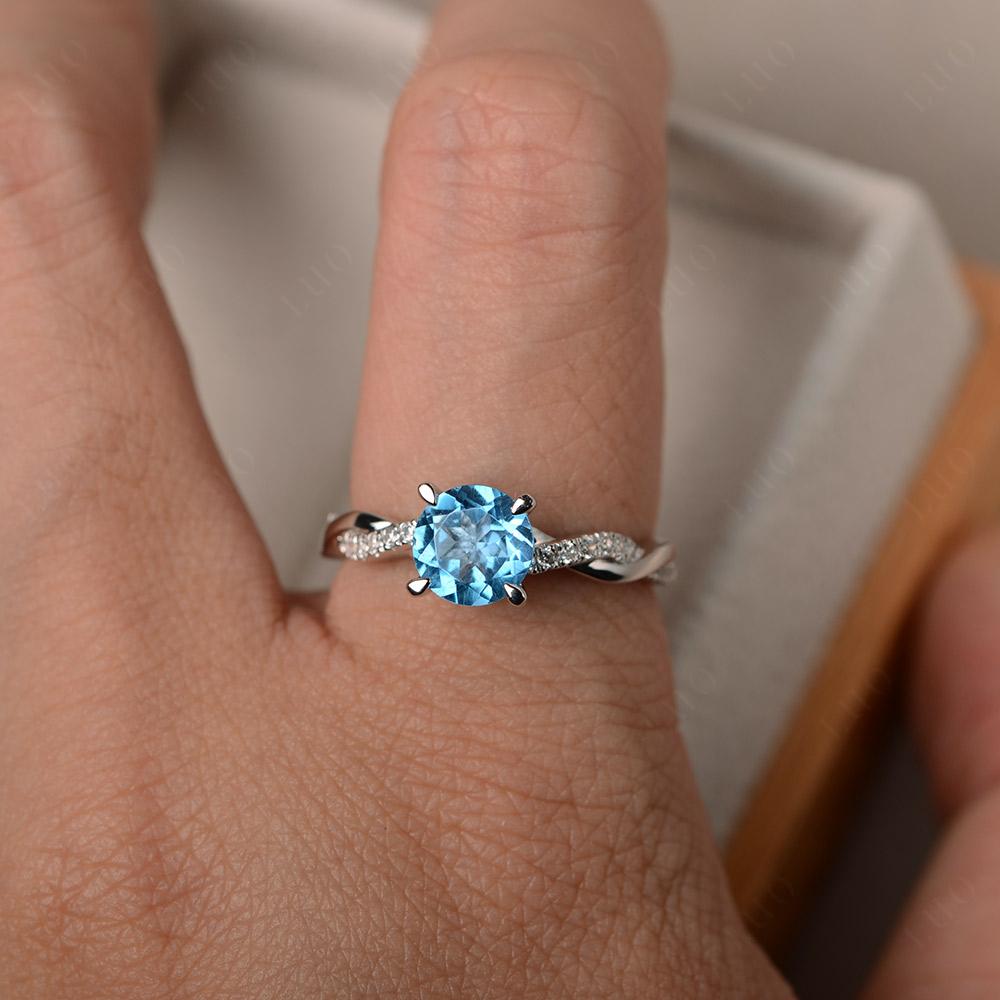 Swiss Blue Topaz Twisted Engagement Ring - LUO Jewelry