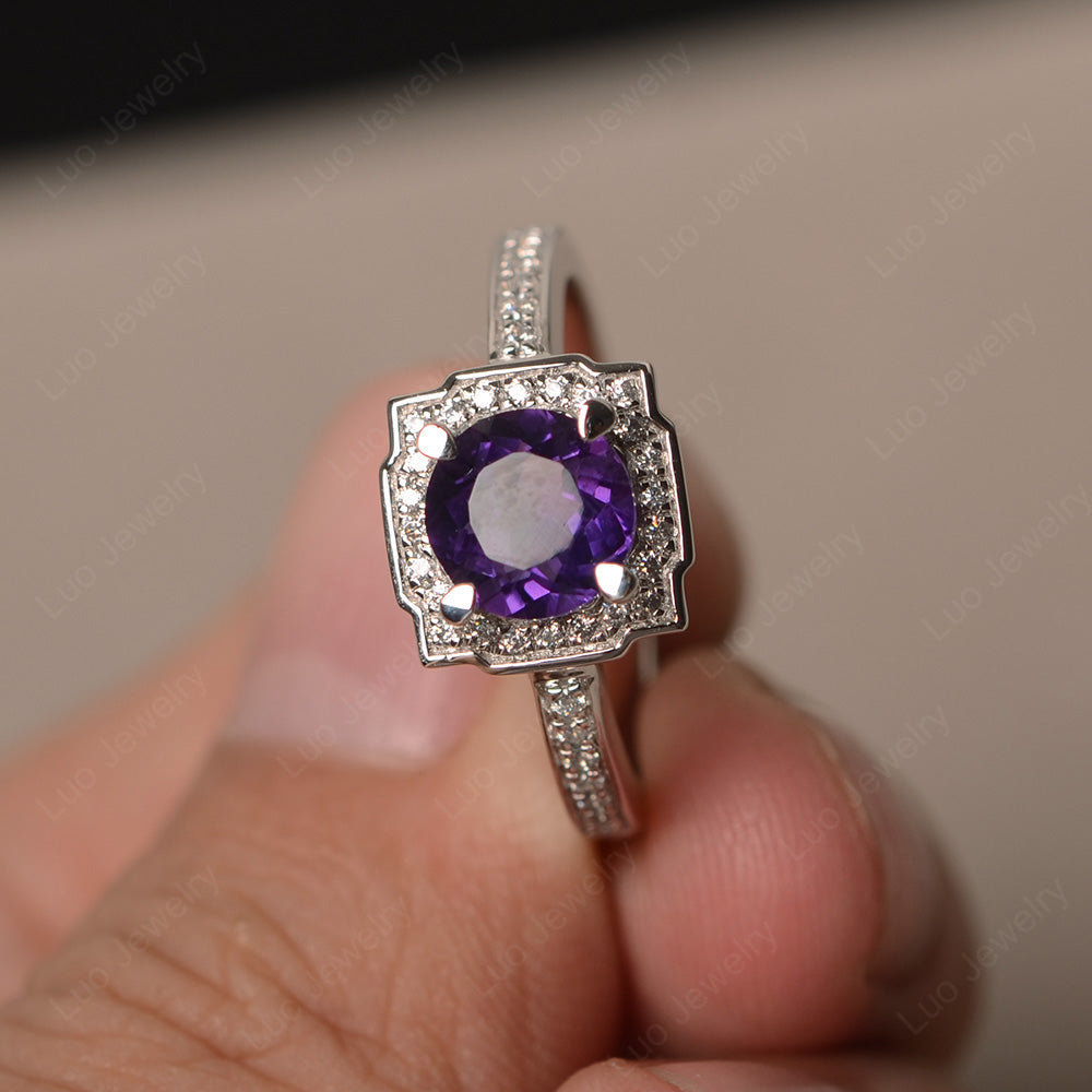 Round Cut Amethyst Halo Engagement Ring Gold - LUO Jewelry