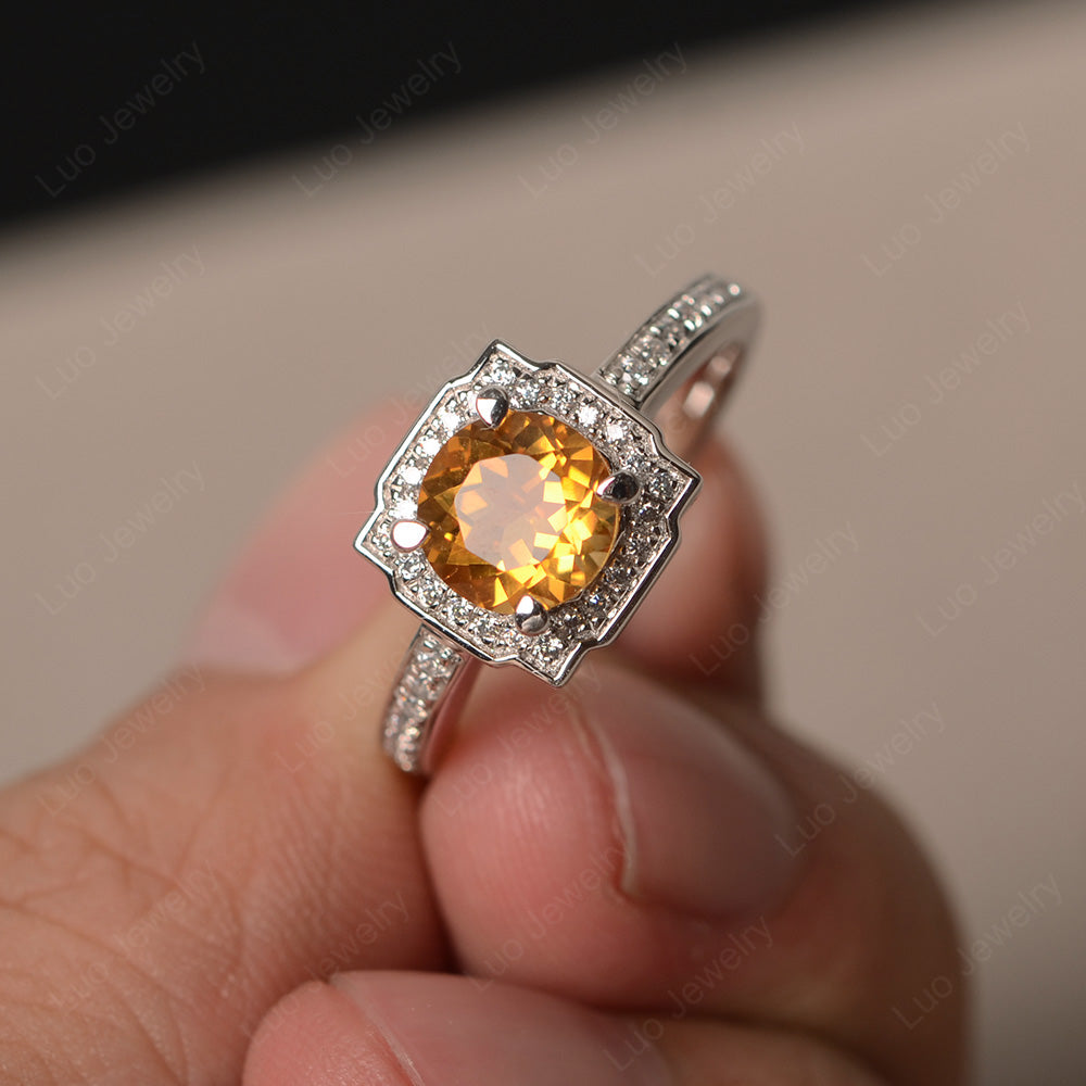 Round Cut Citrine Halo Engagement Ring Gold - LUO Jewelry
