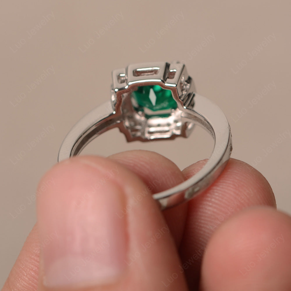 Round Cut Lab Emerald Halo Engagement Ring Gold - LUO Jewelry