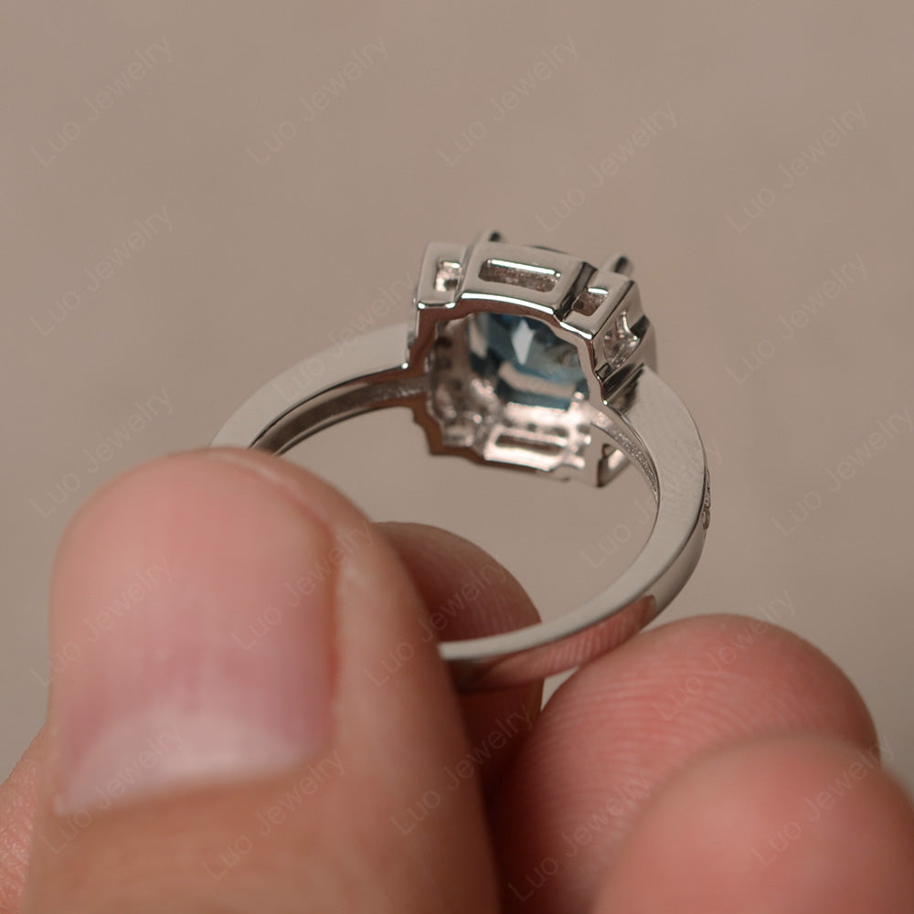 Round Cut London Blue Topaz Halo Engagement Ring Gold - LUO Jewelry