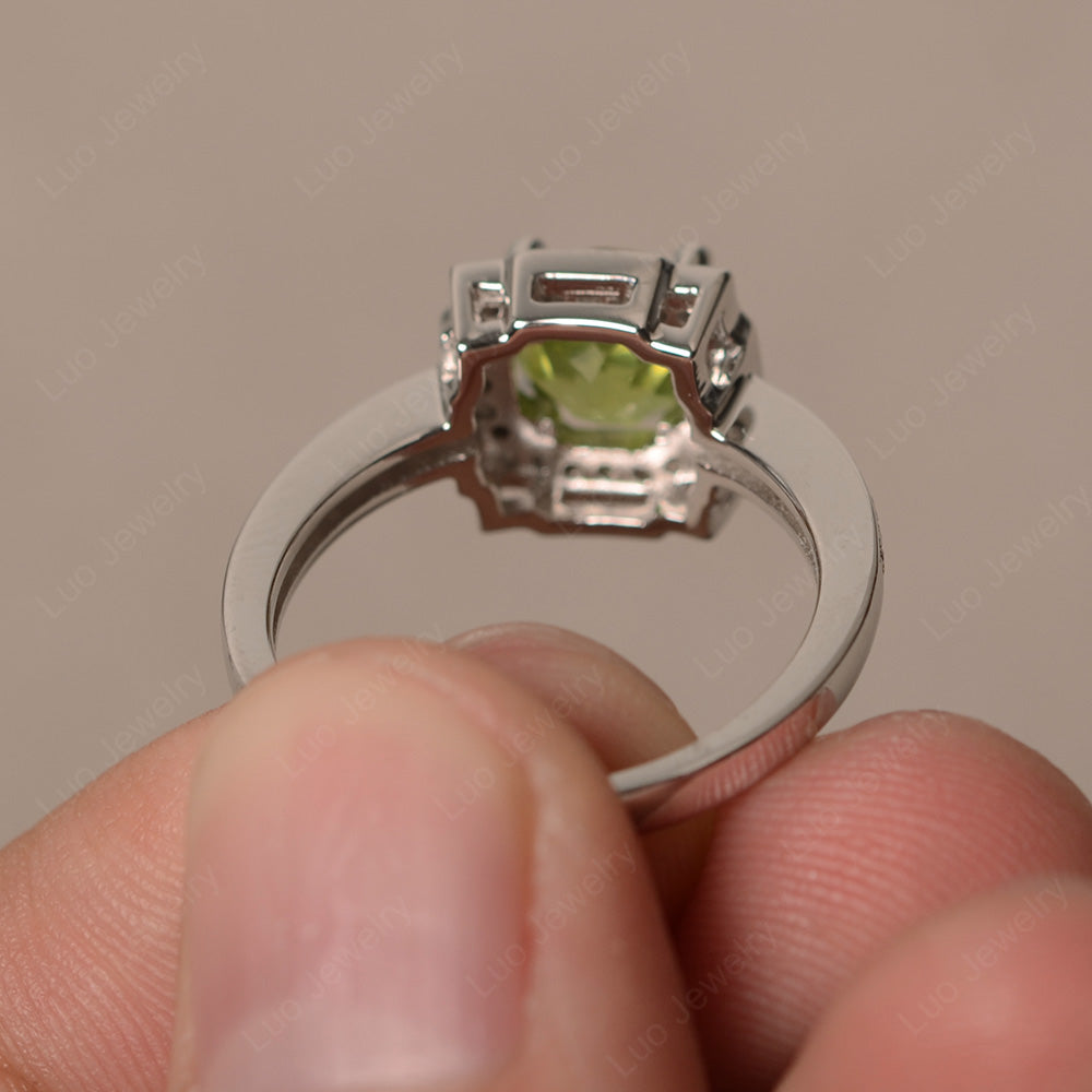 Round Cut Peridot Halo Engagement Ring Gold - LUO Jewelry