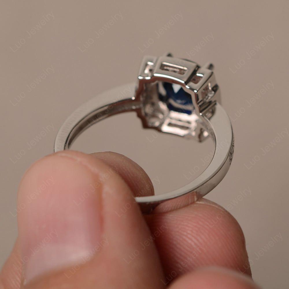 Round Cut Lab Sapphire Halo Engagement Ring Gold - LUO Jewelry