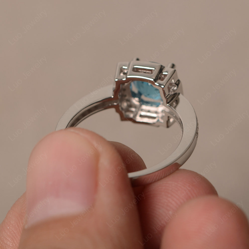 Round Cut Swiss Blue Topaz Halo Engagement Ring Gold - LUO Jewelry