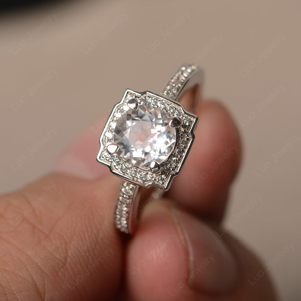 Round Cut White Topaz Halo Engagement Ring Gold - LUO Jewelry