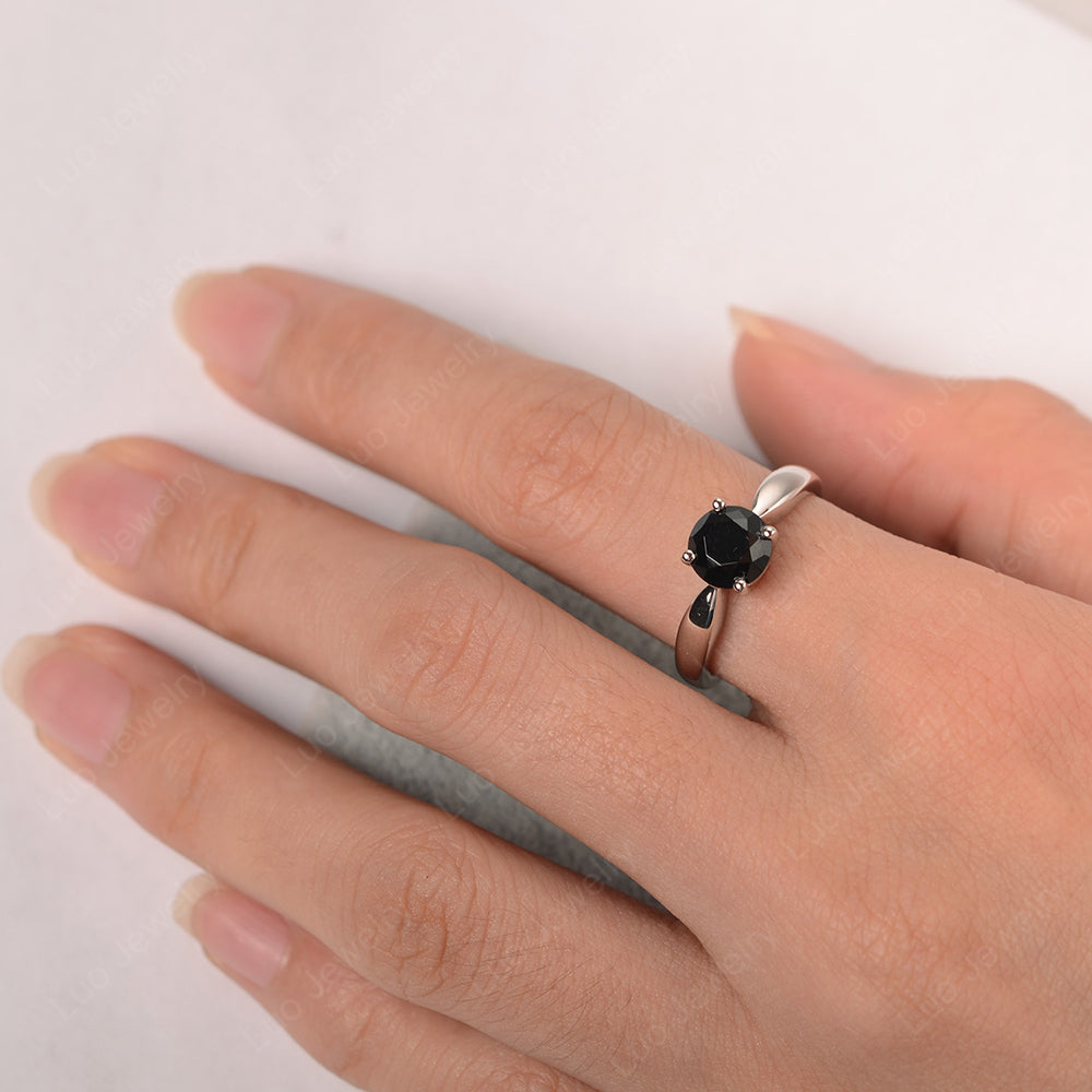 Black Stone Solitaire Wedding Ring Yellow Gold - LUO Jewelry