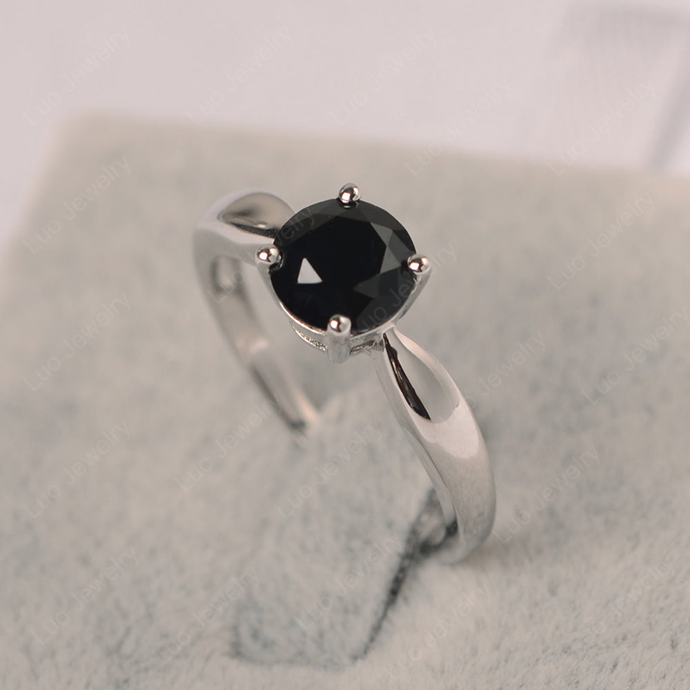 Black Stone Solitaire Wedding Ring Yellow Gold - LUO Jewelry