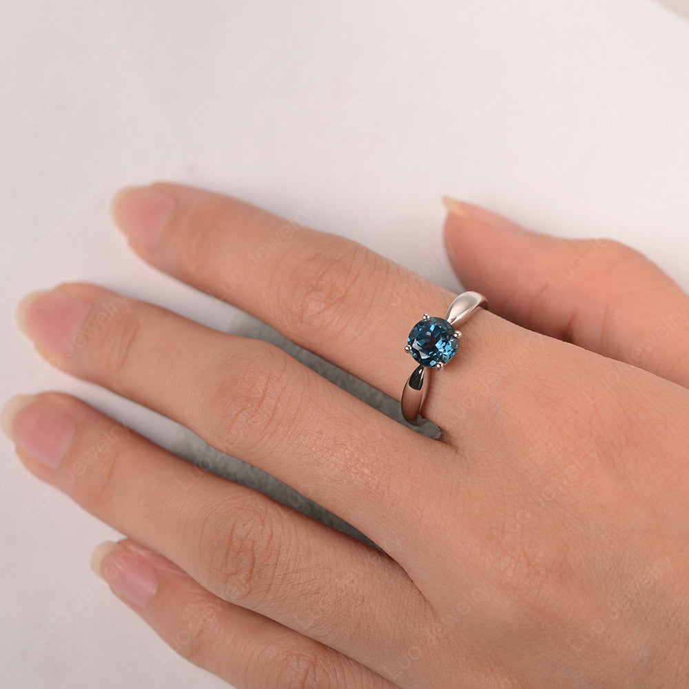 London Blue Topaz Solitaire Wedding Ring Yellow Gold - LUO Jewelry