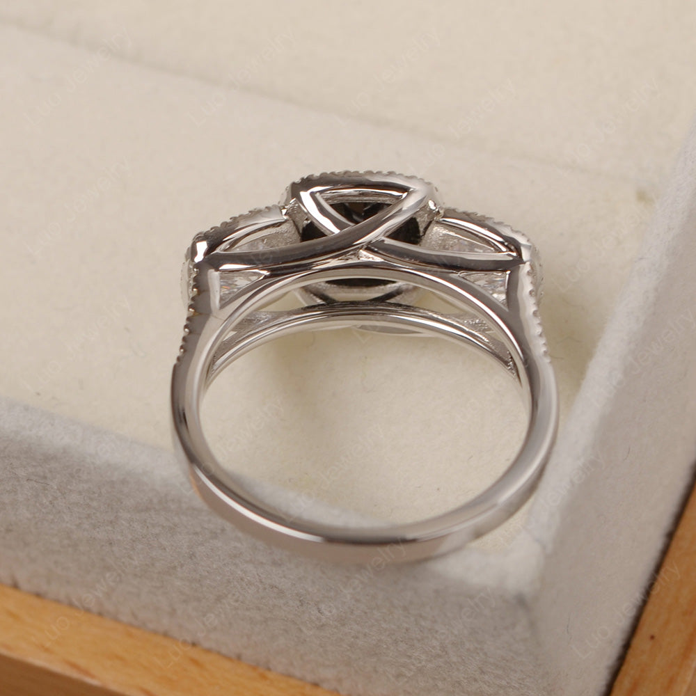 Black Spinel Ring 3 Stone Halo Engagement Ring - LUO Jewelry