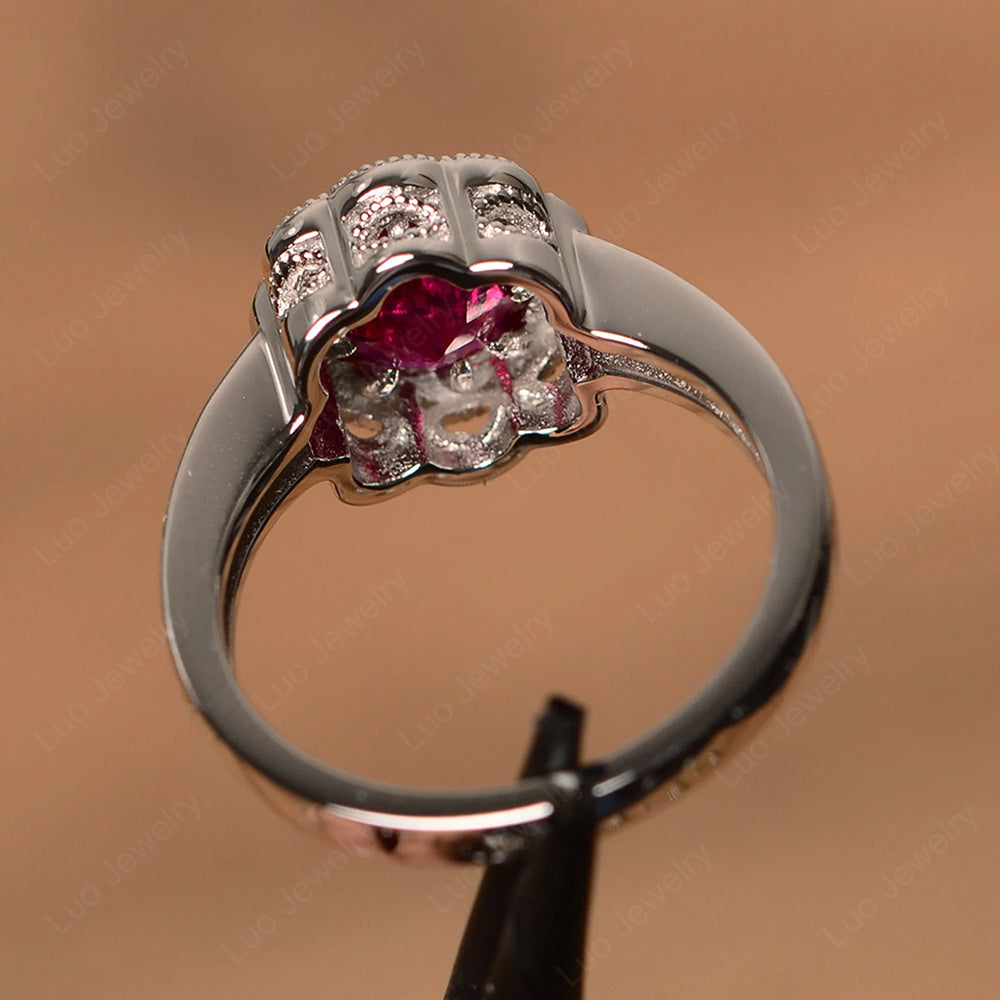 Vintage Ruby Ring Halo Flower Ring - LUO Jewelry