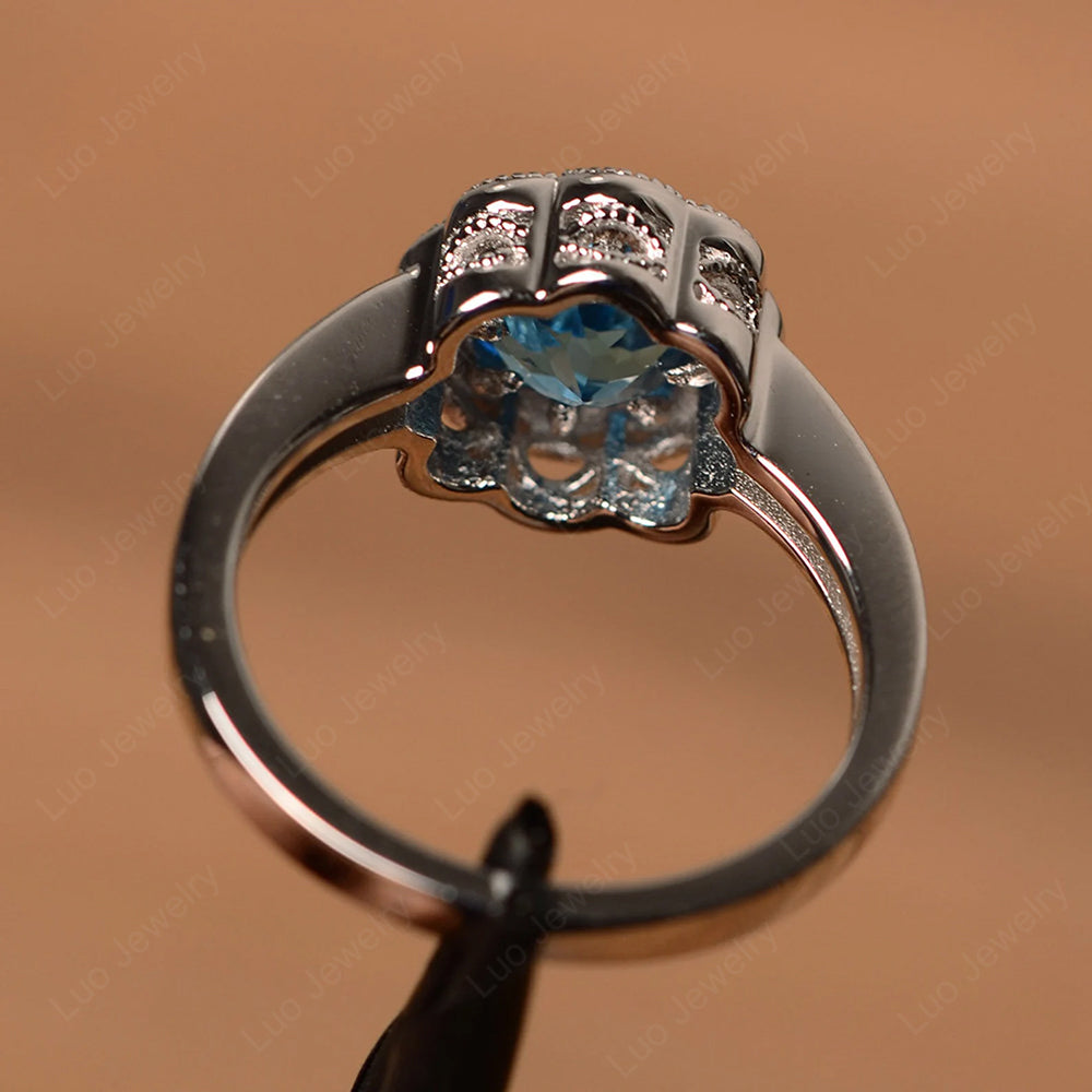 Vintage Swiss Blue Topaz Ring Halo Flower Ring - LUO Jewelry