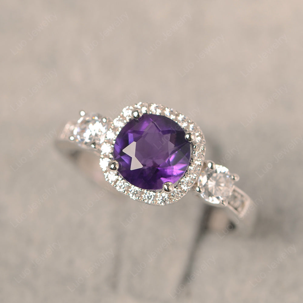 Brilliant Cut Amethyst Halo Wedding Ring Gold - LUO Jewelry