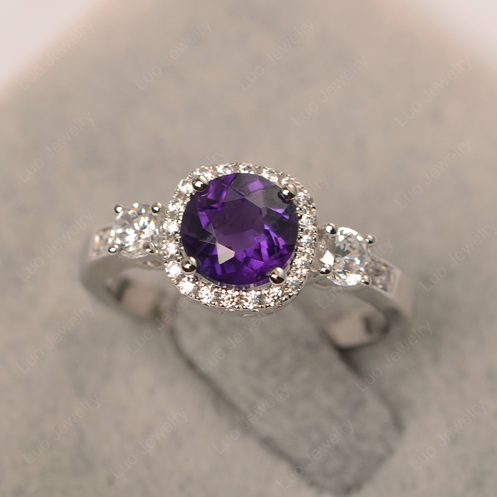 Brilliant Cut Amethyst Halo Wedding Ring Gold - LUO Jewelry