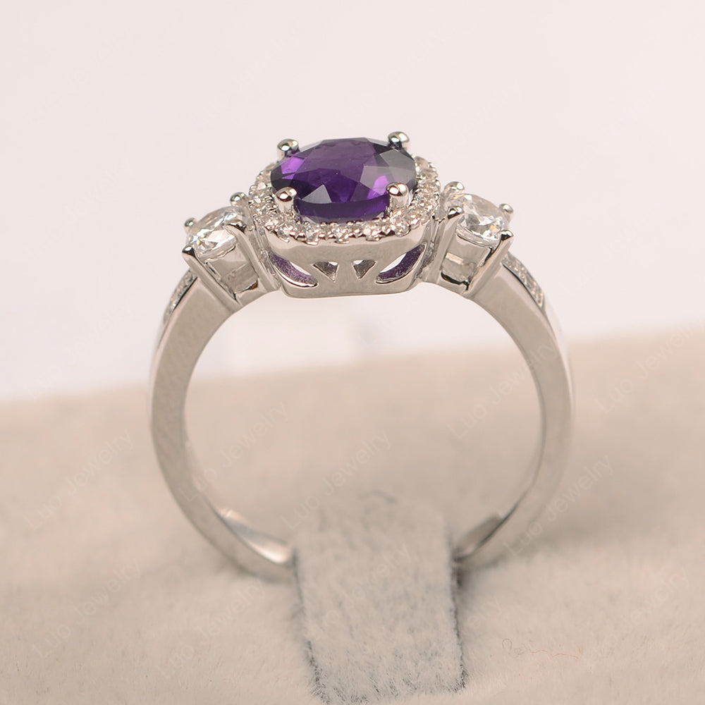 Brilliant Cut Amethyst Halo Wedding Ring Gold - LUO Jewelry