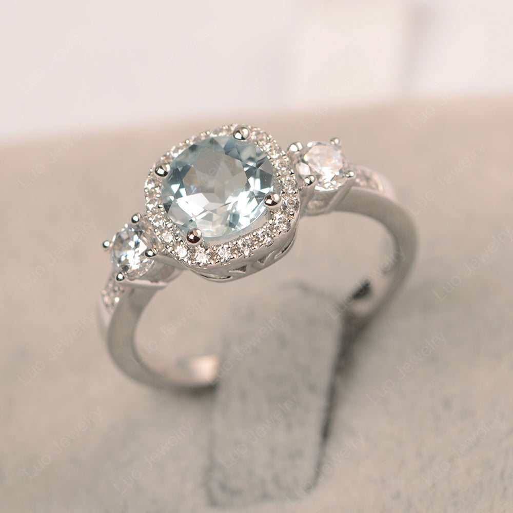 Brilliant Cut Aquamarine Halo Wedding Ring Gold - LUO Jewelry