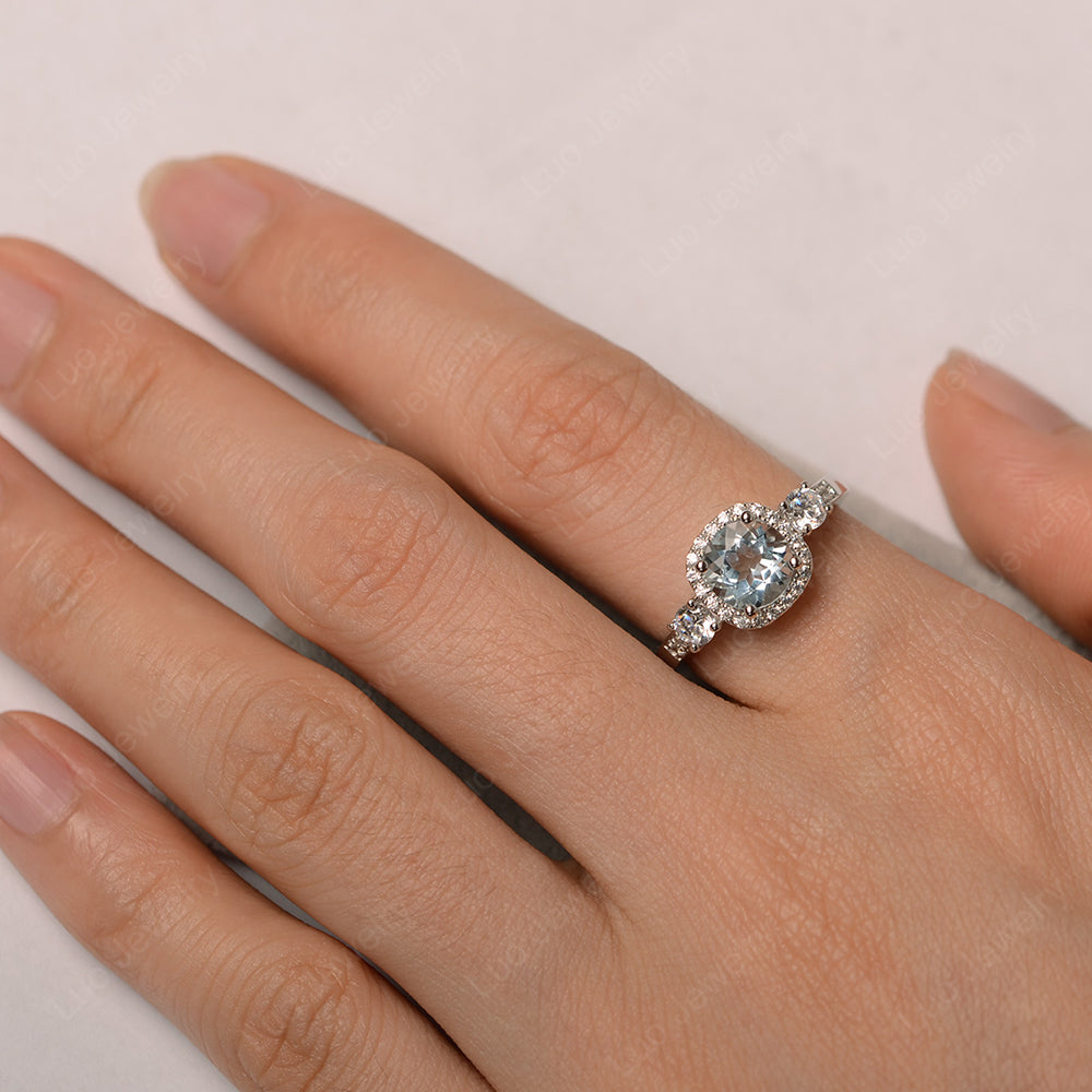 Brilliant Cut Aquamarine Halo Wedding Ring Gold - LUO Jewelry