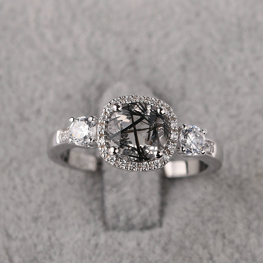 Brilliant Cut Rutilated Quartz Halo Wedding Ring Gold - LUO Jewelry