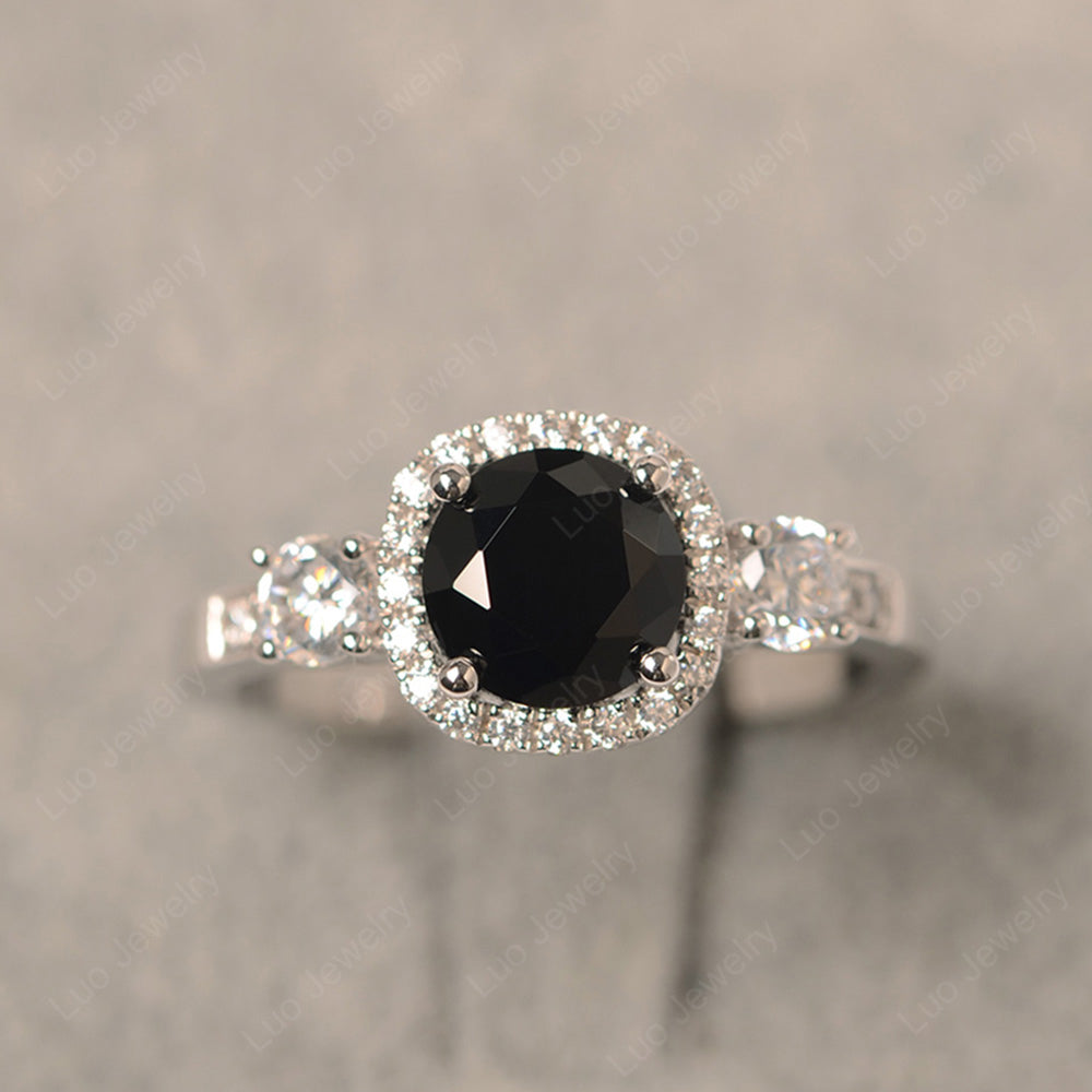 Brilliant Cut Black Stone Halo Wedding Ring Gold - LUO Jewelry