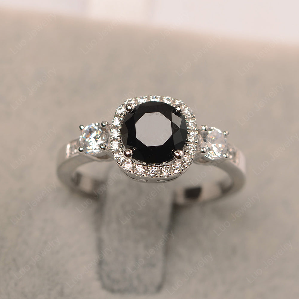 Brilliant Cut Black Stone Halo Wedding Ring Gold - LUO Jewelry