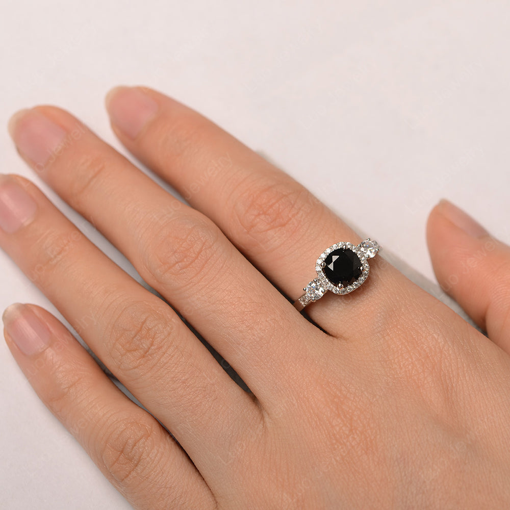 Brilliant Cut Black Stone Halo Wedding Ring Gold - LUO Jewelry