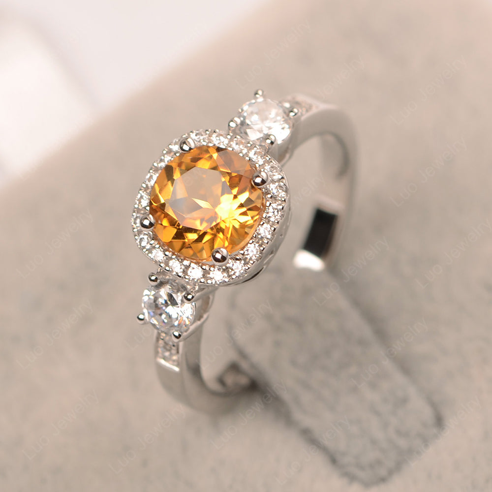 Brilliant Cut Citrine Halo Wedding Ring Gold - LUO Jewelry