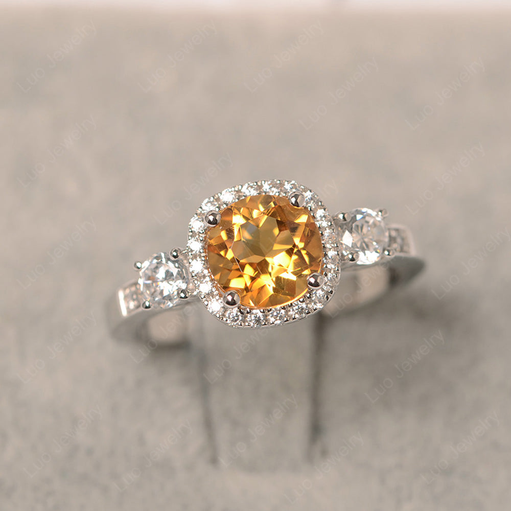 Brilliant Cut Citrine Halo Wedding Ring Gold - LUO Jewelry