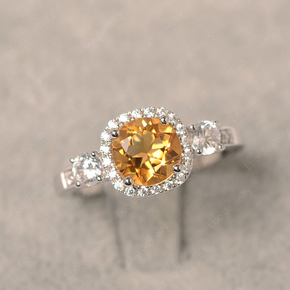 Brilliant Cut Citrine Halo Wedding Ring Gold - LUO Jewelry
