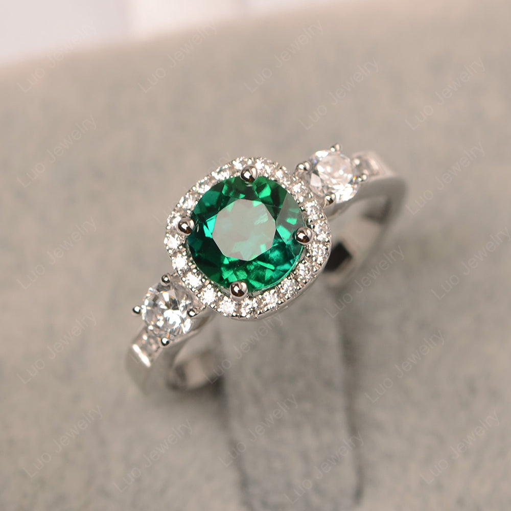 Brilliant Cut Lab Emerald Halo Wedding Ring Gold - LUO Jewelry