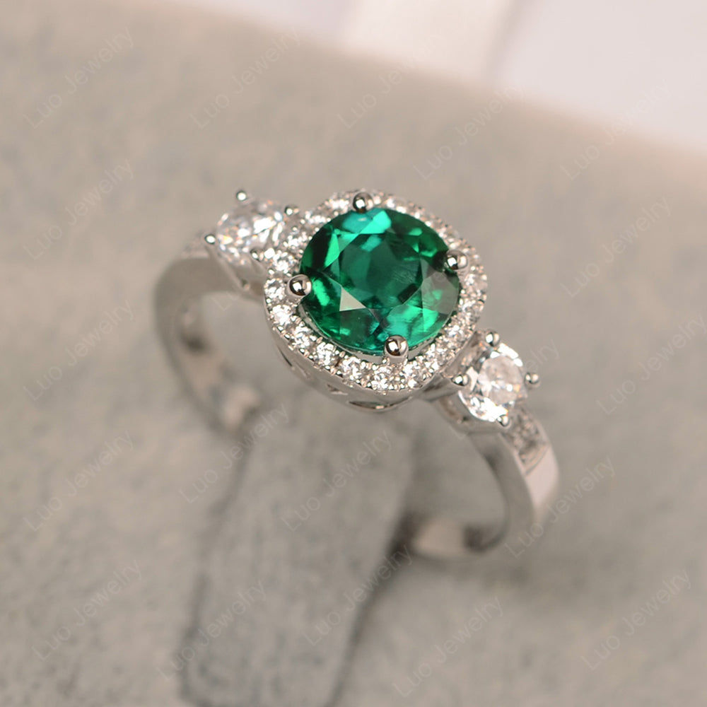 Brilliant Cut Lab Emerald Halo Wedding Ring Gold - LUO Jewelry