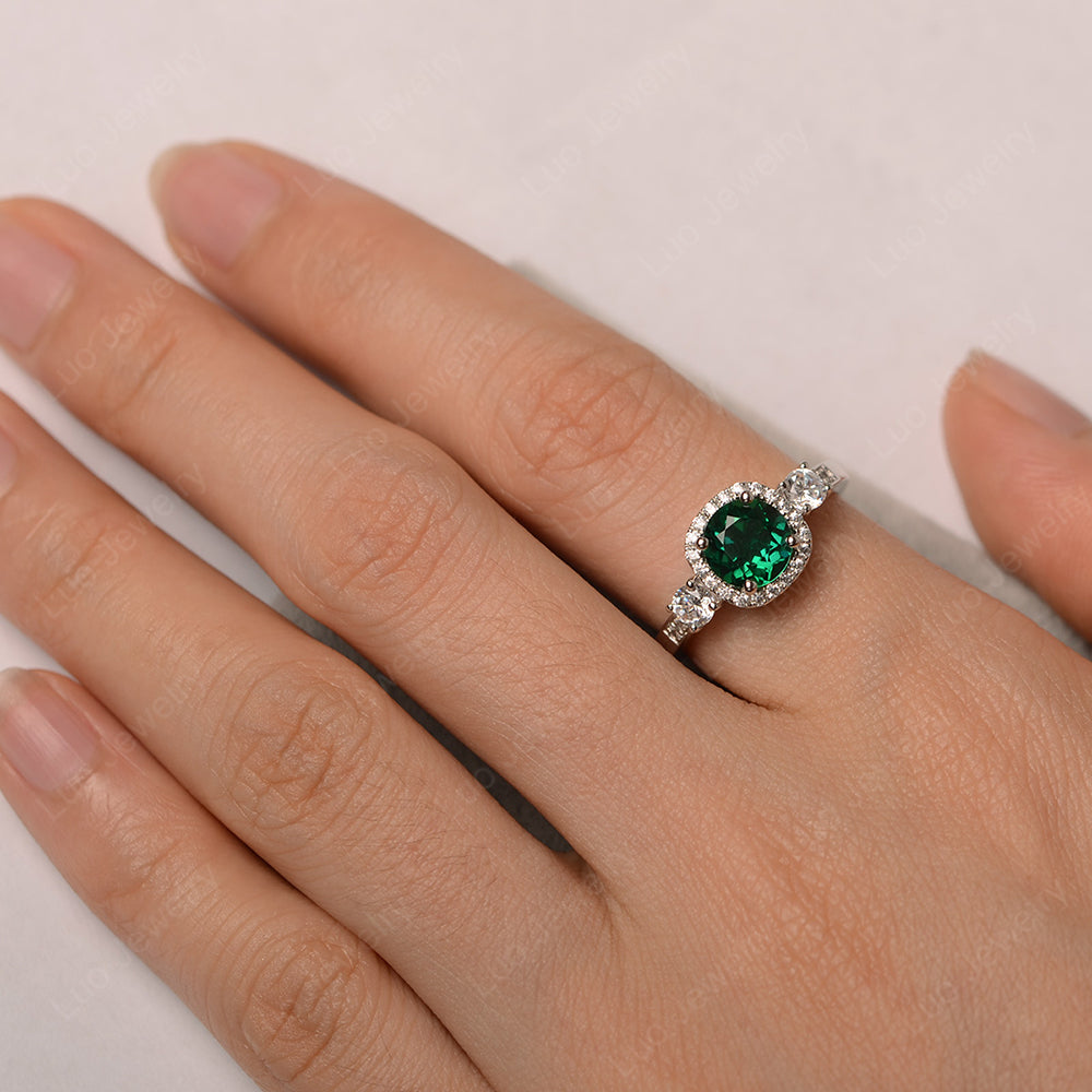 Brilliant Cut Lab Emerald Halo Wedding Ring Gold - LUO Jewelry