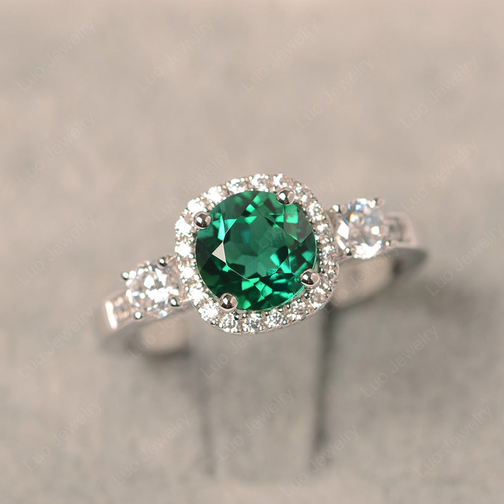 Brilliant Cut Lab Emerald Halo Wedding Ring Gold - LUO Jewelry