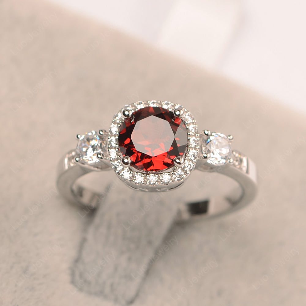 Brilliant Cut Garnet Halo Wedding Ring Gold - LUO Jewelry