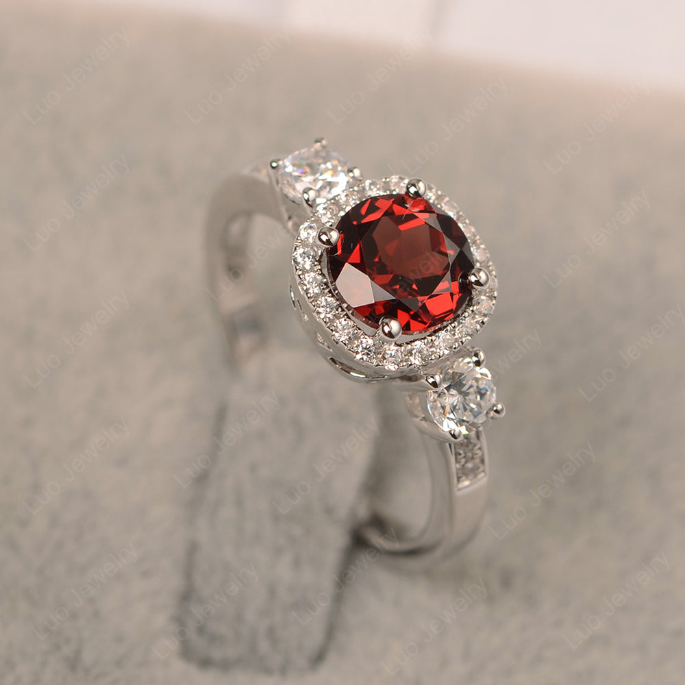 Brilliant Cut Garnet Halo Wedding Ring Gold - LUO Jewelry