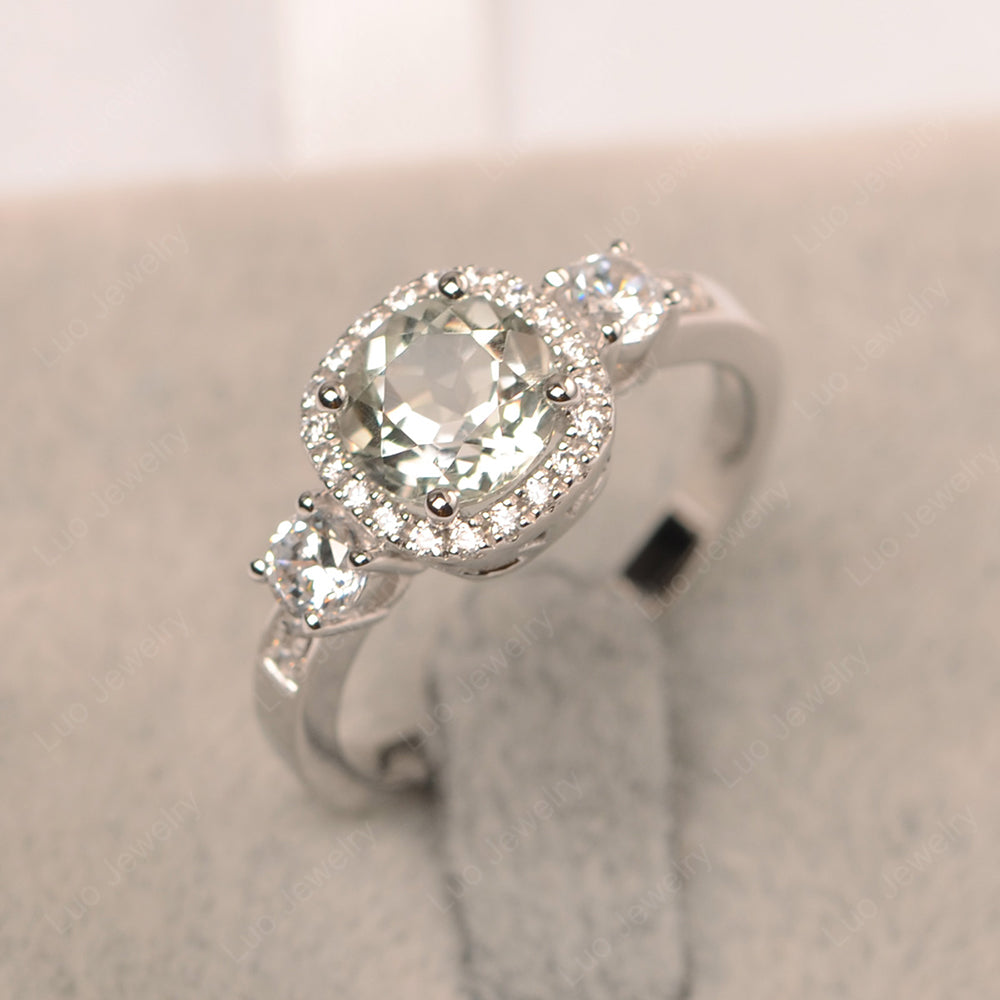 Brilliant Cut Green Amethyst Halo Wedding Ring Gold - LUO Jewelry