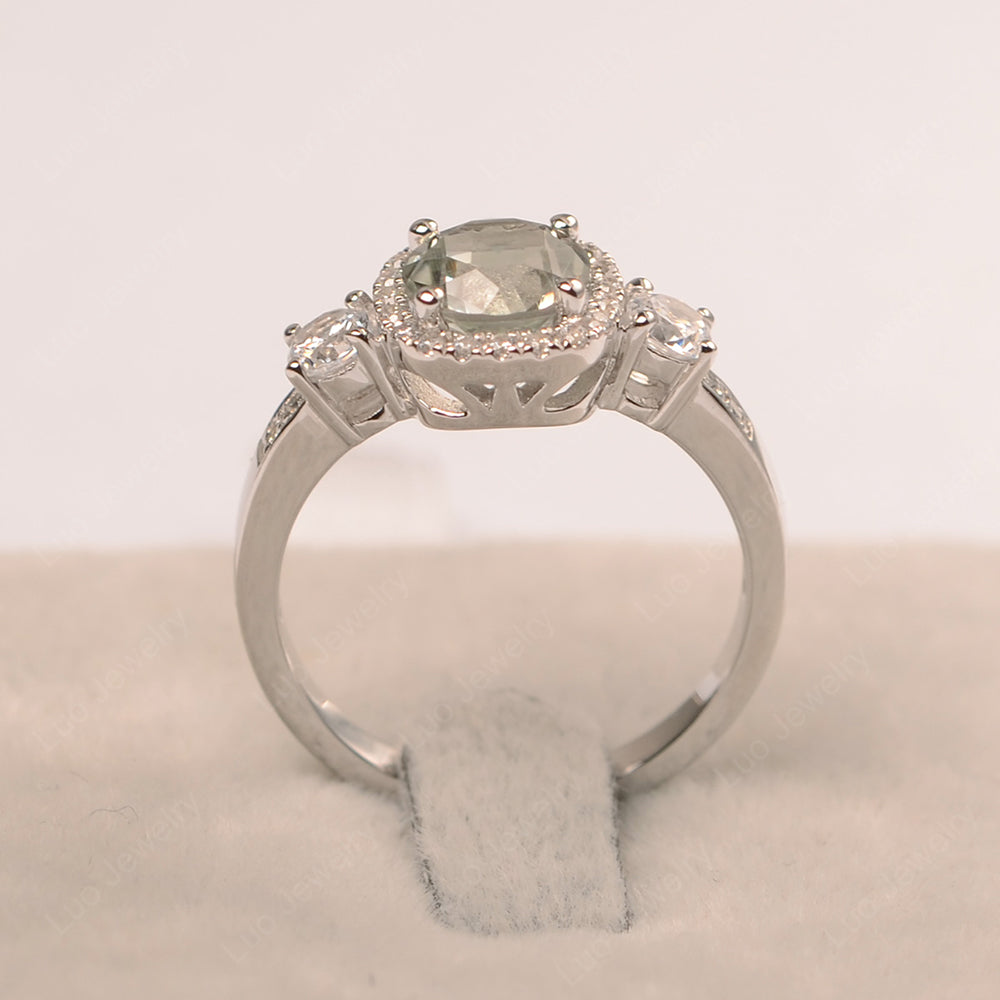 Brilliant Cut Green Amethyst Halo Wedding Ring Gold - LUO Jewelry