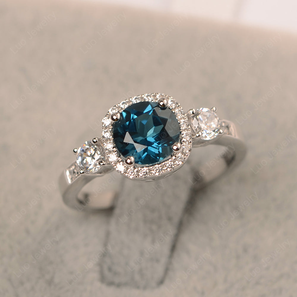 Brilliant Cut London Blue Topaz Halo Wedding Ring Gold - LUO Jewelry