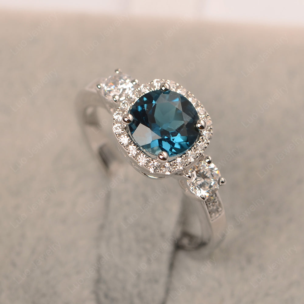 Brilliant Cut London Blue Topaz Halo Wedding Ring Gold - LUO Jewelry
