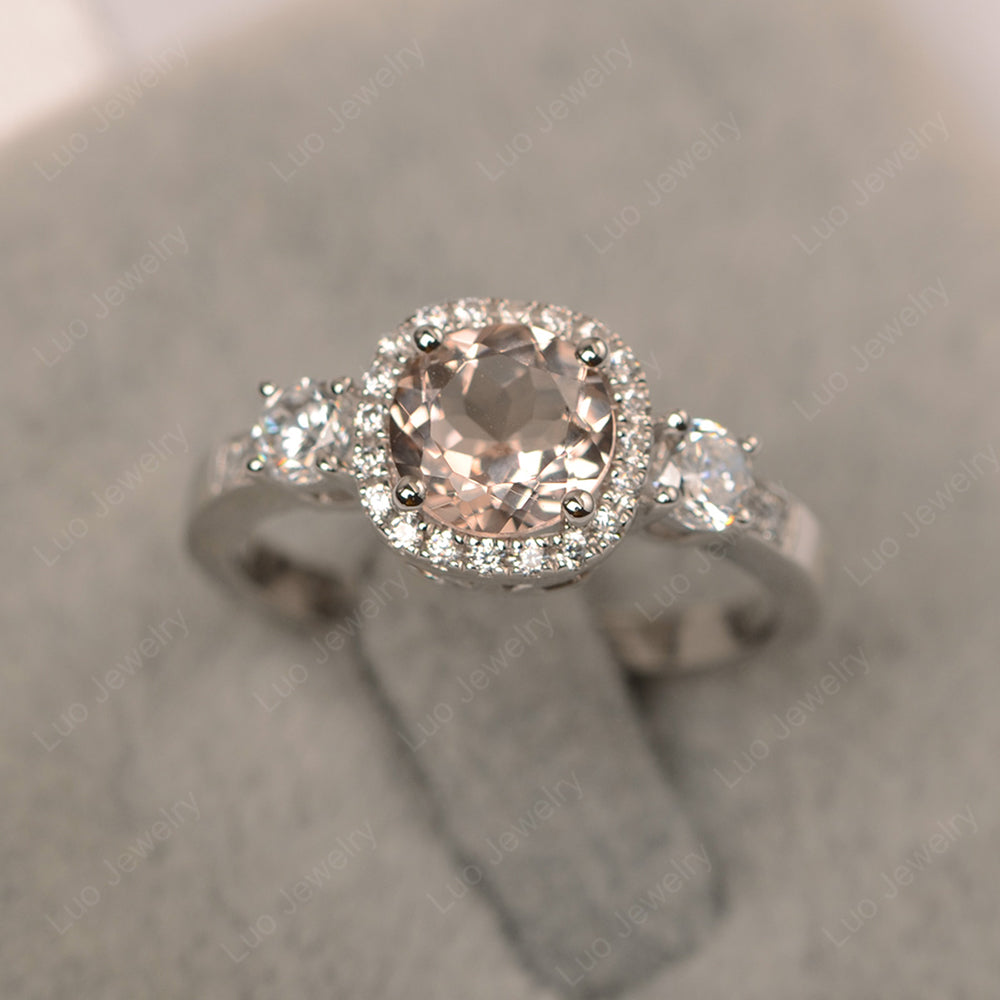 Brilliant Cut Morganite Halo Wedding Ring Gold - LUO Jewelry