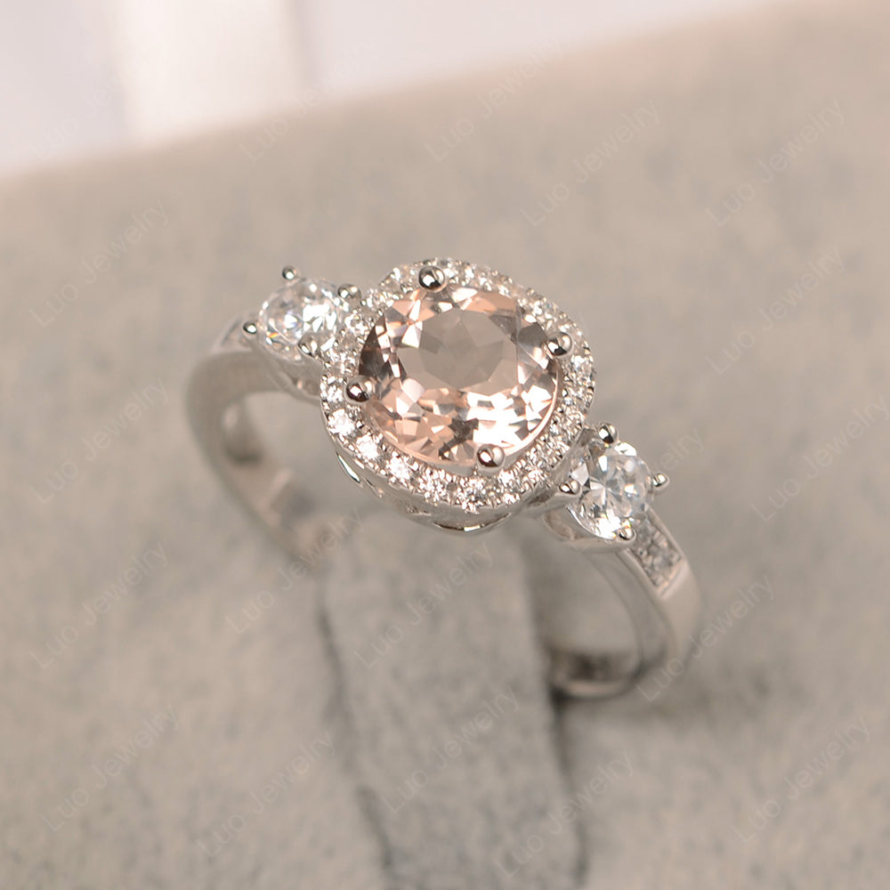 Brilliant Cut Morganite Halo Wedding Ring Gold - LUO Jewelry