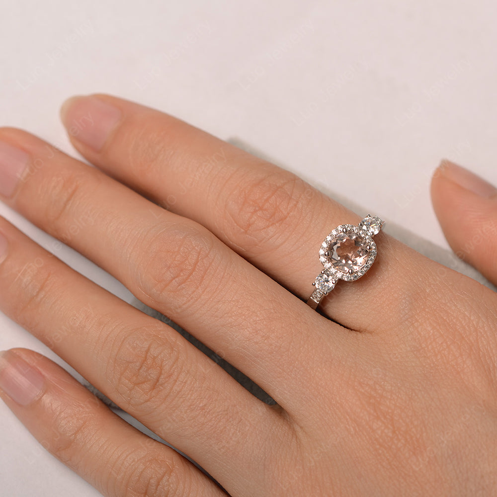 Brilliant Cut Morganite Halo Wedding Ring Gold - LUO Jewelry
