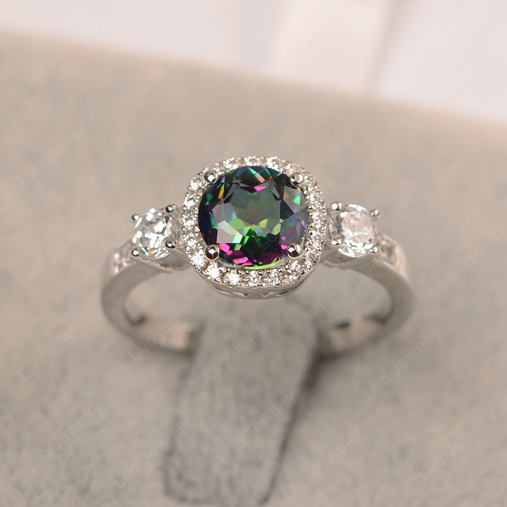 Brilliant Cut Mystic Topaz Halo Wedding Ring Gold - LUO Jewelry