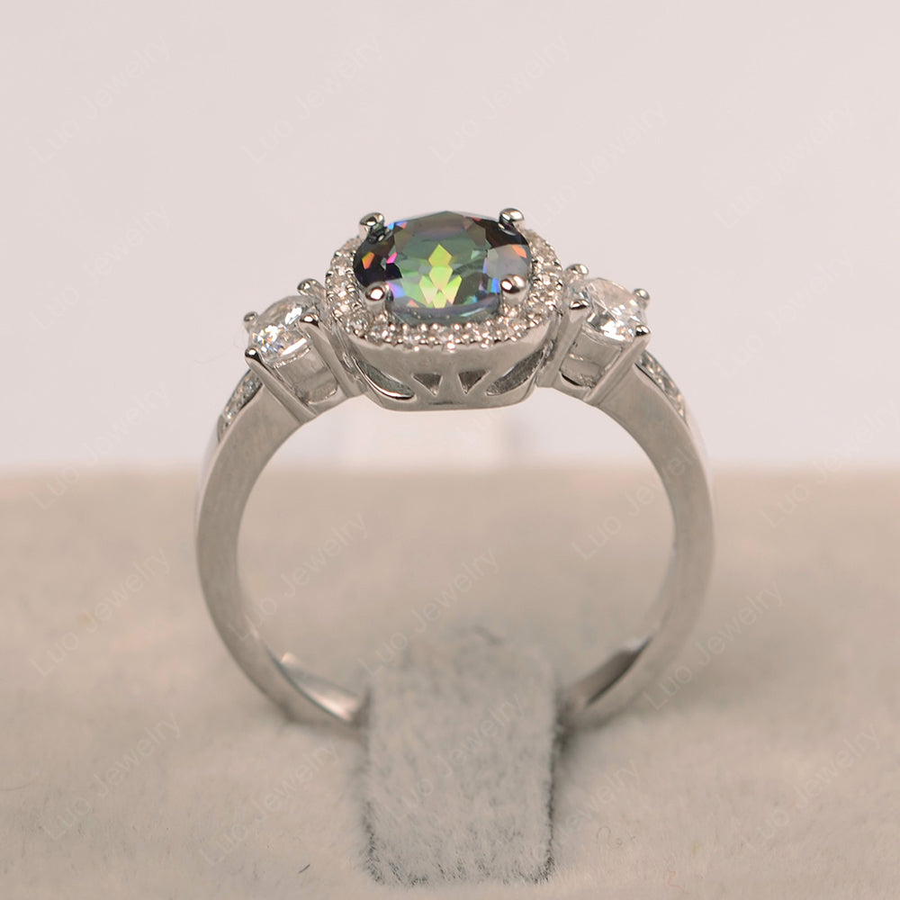 Brilliant Cut Mystic Topaz Halo Wedding Ring Gold - LUO Jewelry