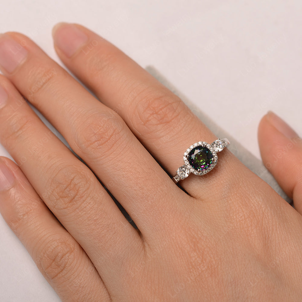 Brilliant Cut Mystic Topaz Halo Wedding Ring Gold - LUO Jewelry