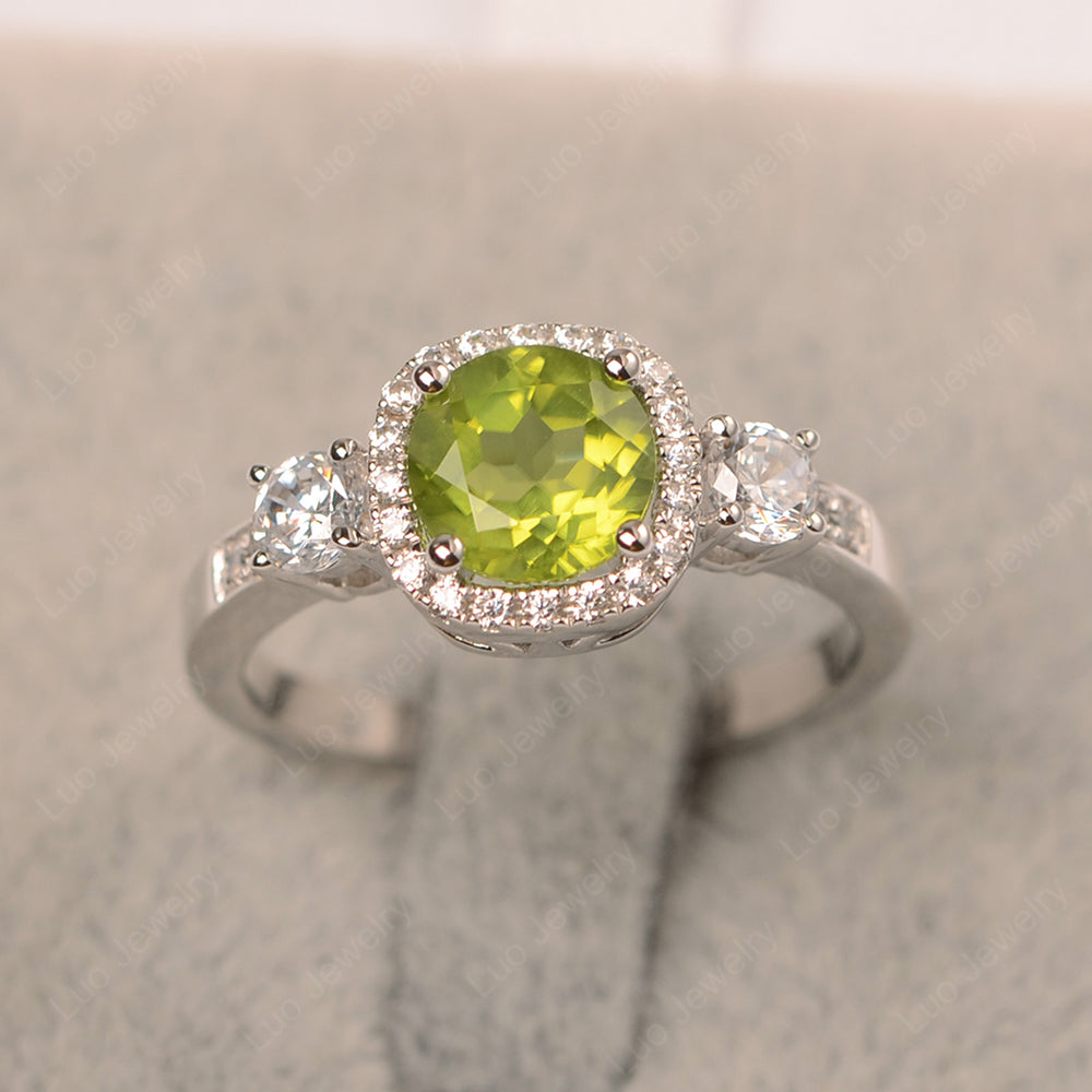 Brilliant Cut Peridot Halo Wedding Ring Gold - LUO Jewelry