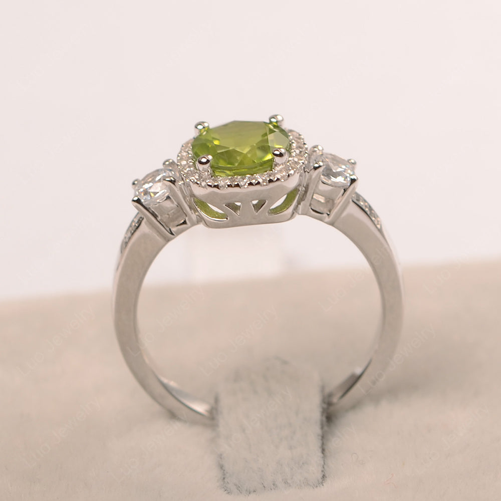 Brilliant Cut Peridot Halo Wedding Ring Gold - LUO Jewelry