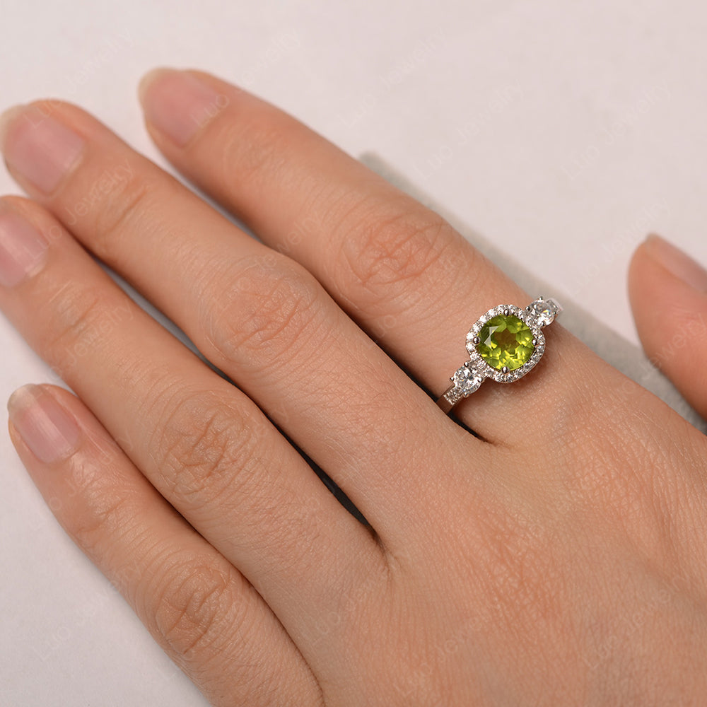 Brilliant Cut Peridot Halo Wedding Ring Gold - LUO Jewelry