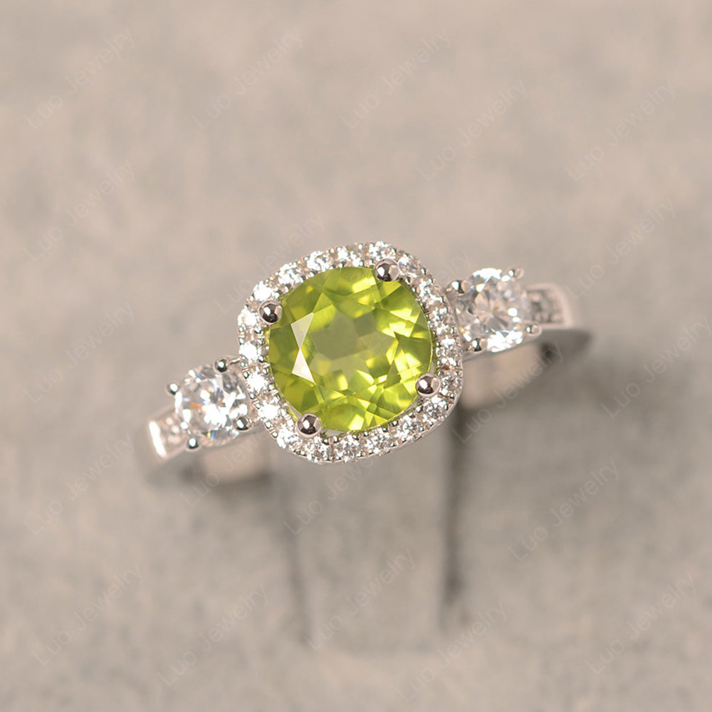 Brilliant Cut Peridot Halo Wedding Ring Gold - LUO Jewelry