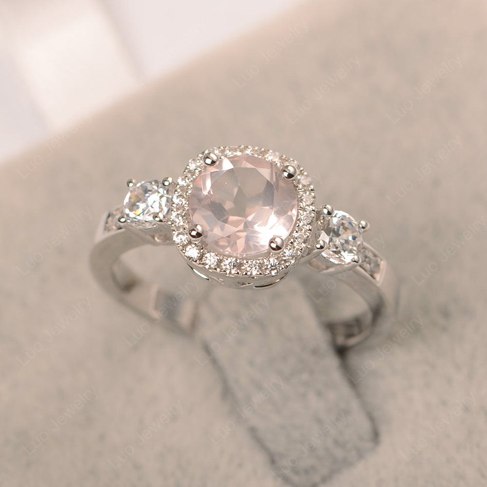Brilliant Cut Rose Quartz Halo Wedding Ring Gold - LUO Jewelry