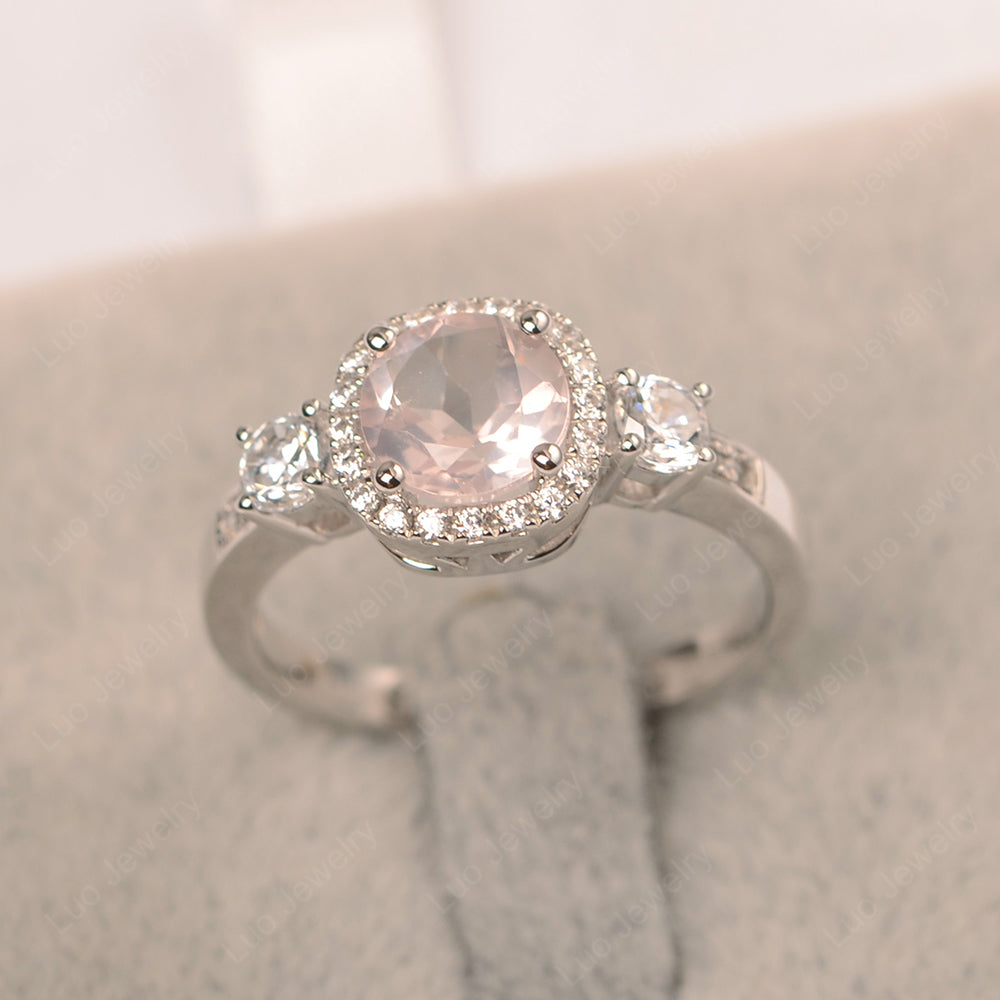 Brilliant Cut Rose Quartz Halo Wedding Ring Gold - LUO Jewelry