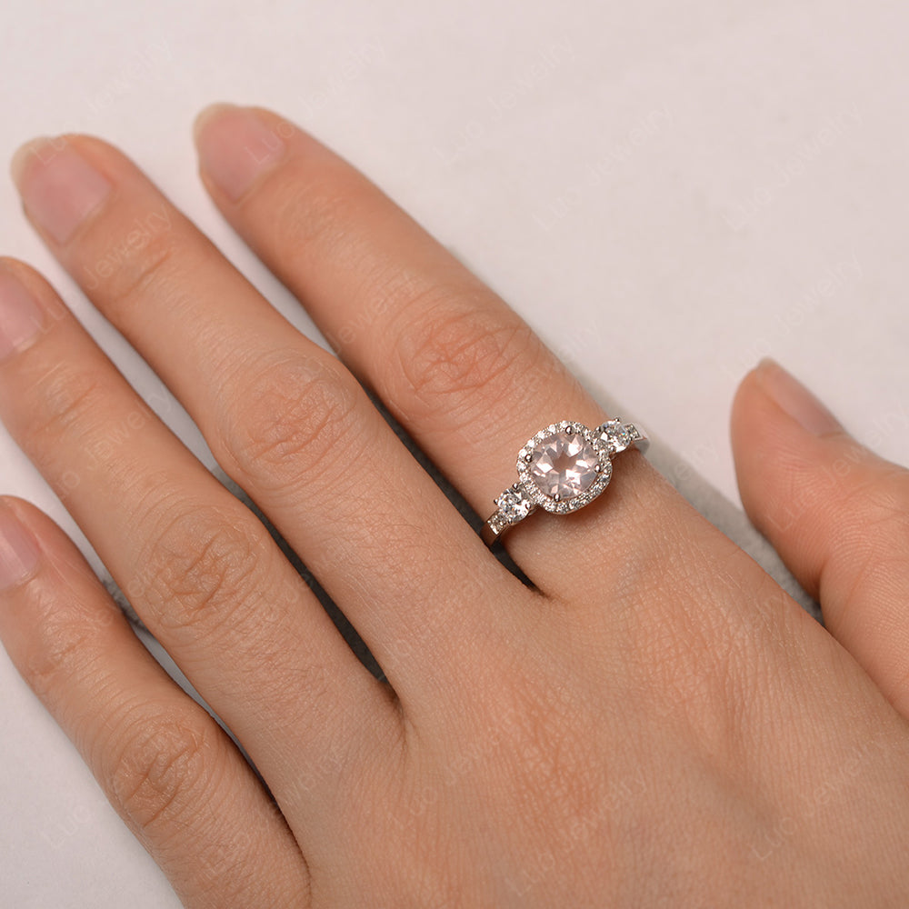 Brilliant Cut Rose Quartz Halo Wedding Ring Gold - LUO Jewelry